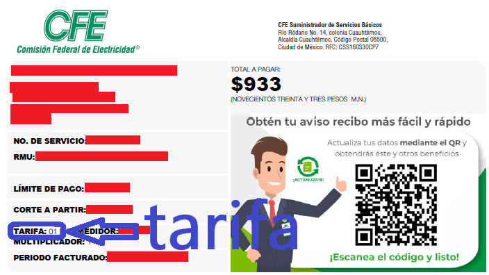 1.1.- Ejemplo de como checar que tarifa de CFE tienes